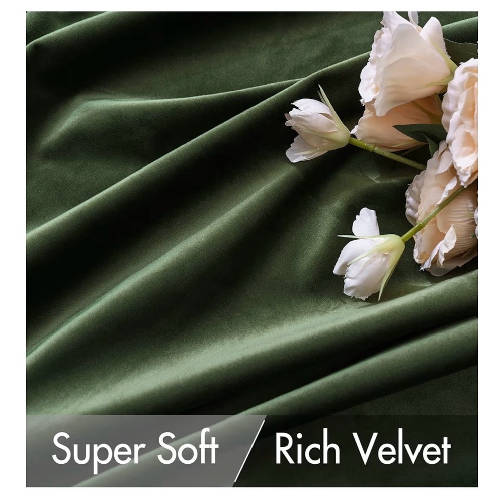 Deep Green Velvet Curtains - 52” W x 84” L - Picture 6 of 7